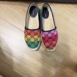 Gucci Rainbow GG Canvas Espadrilles with Black Leather Trim